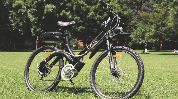 Evelo e-bike parked on grass