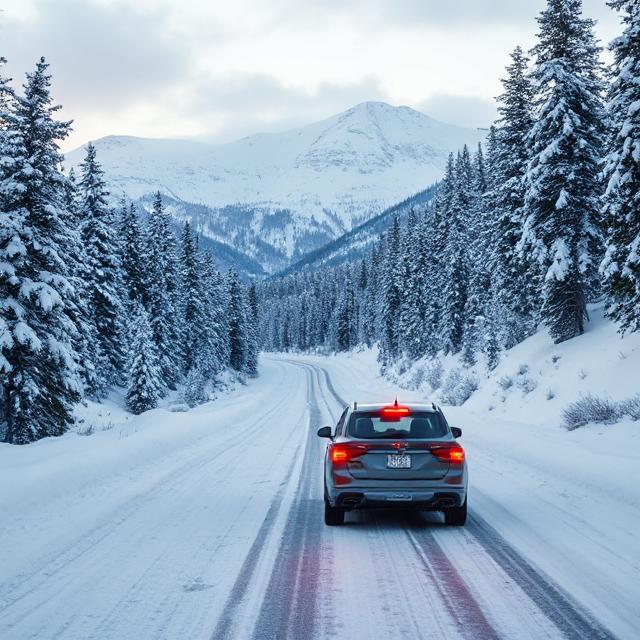 Driving through the mountain in the snow